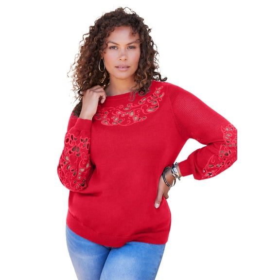 Roaman's Women's Plus Size Pullover Sweater With Cutout Detail