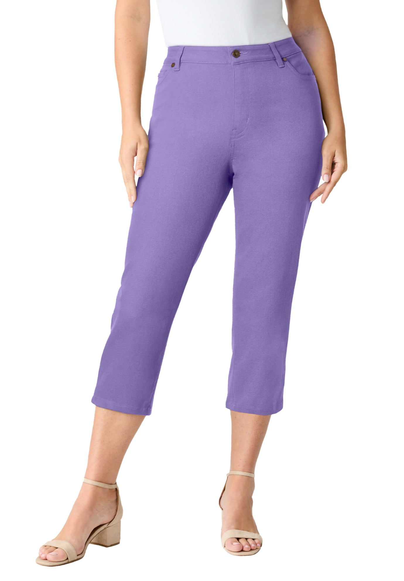 Plus Size Rolled Hem High Waist Denim Capri Jeans main image 1