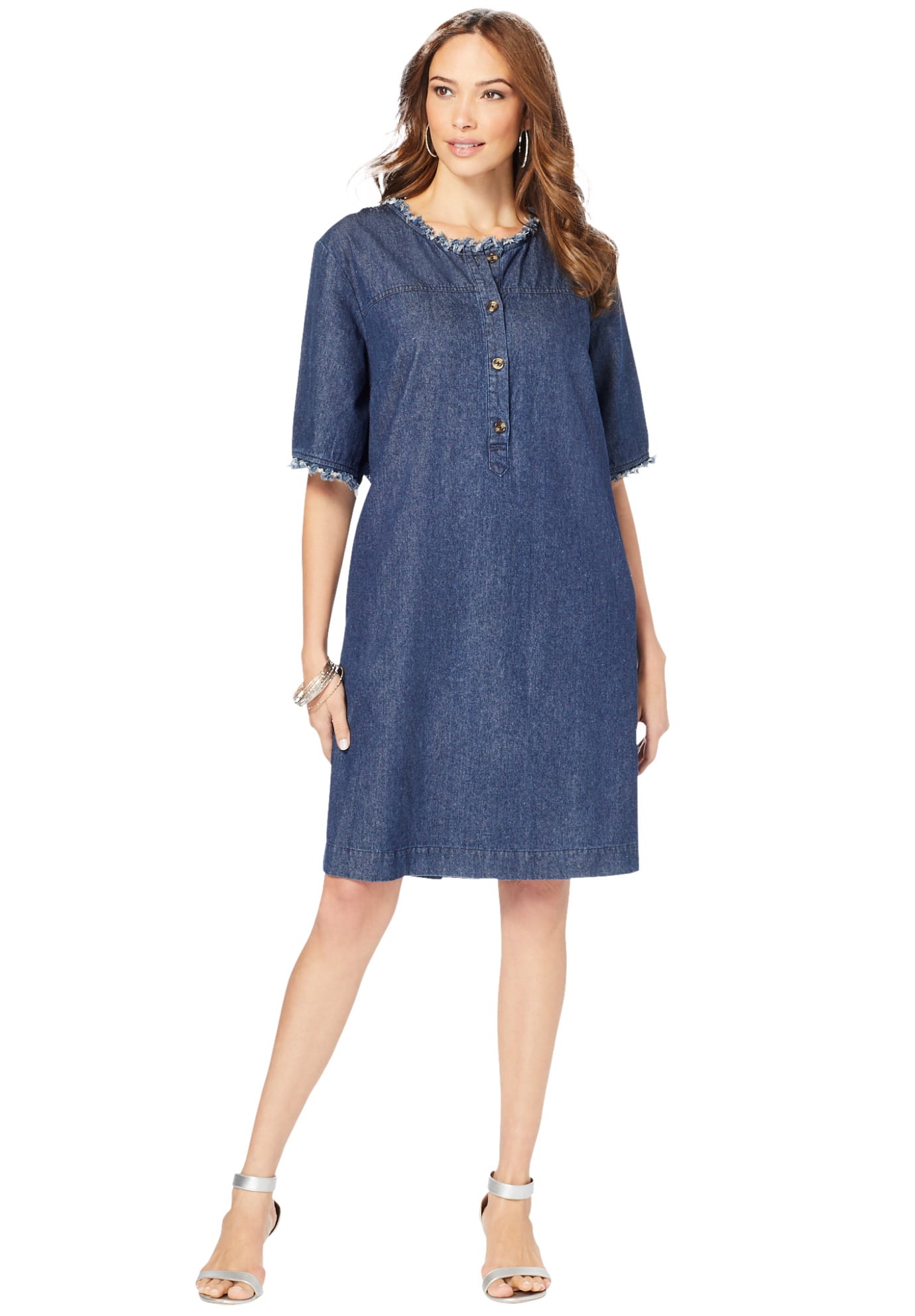 Roaman's Women's Plus Size Denim Shirtdress Dress - Walmart.com