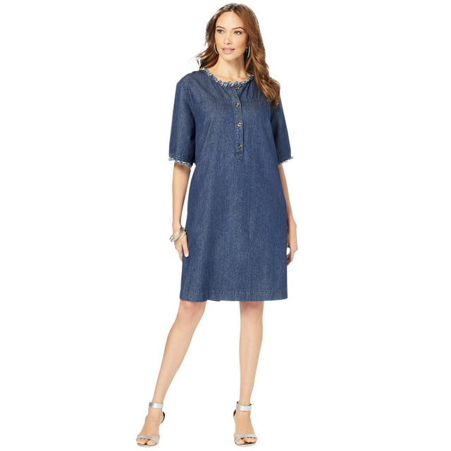 Roaman's Women's Plus Size Denim Shirtdress Dress - Walmart.com