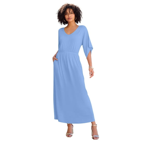 Roaman's Women's Plus Size Stretch Knit Dolman Sleeve Maxi Dress