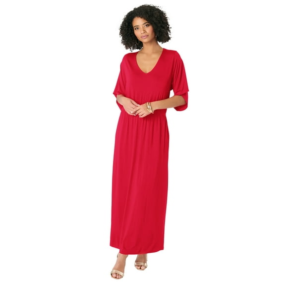 Roaman's Women's Plus Size Stretch Knit Dolman Sleeve Maxi Dress