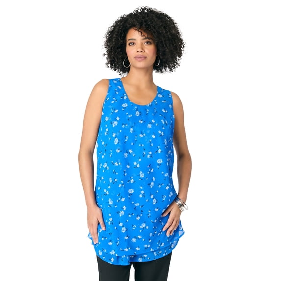 Roaman's Women's Plus Size Double-Layer Georgette Tank Top