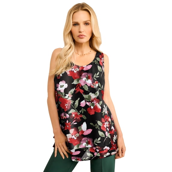 Roaman's Women's Plus Size Double-Layer Georgette Tank Top