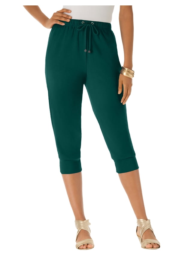Women's Plus Size Soft Knit Capri Pant With Drawstring Waist
