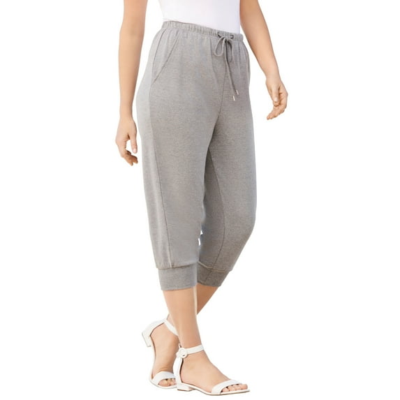 Roaman's Women's Plus Size Soft Knit Capri Pant With Drawstring Waist