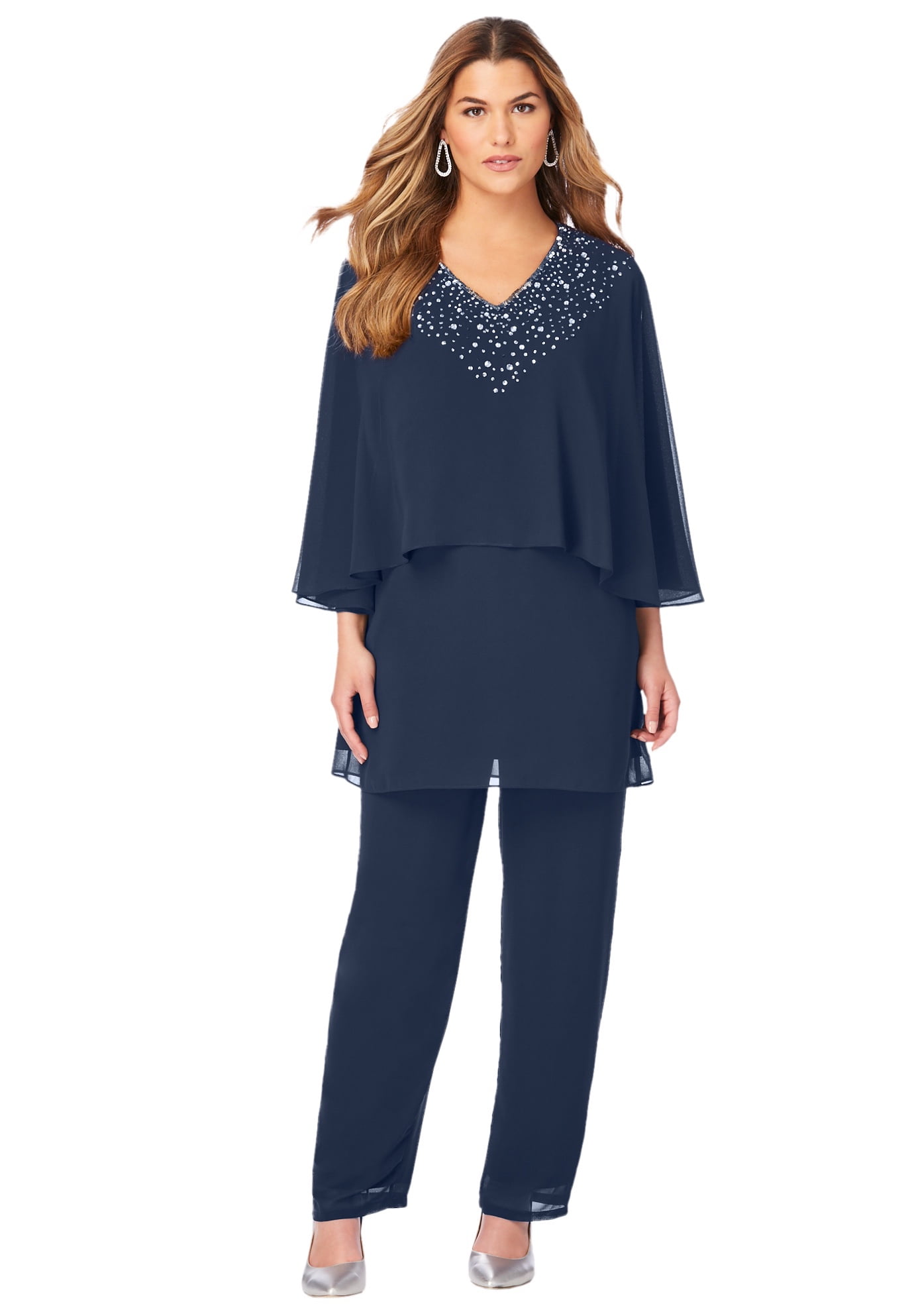 Roaman's Women's Plus Size Embellished Capelet Pant Set - Walmart.com