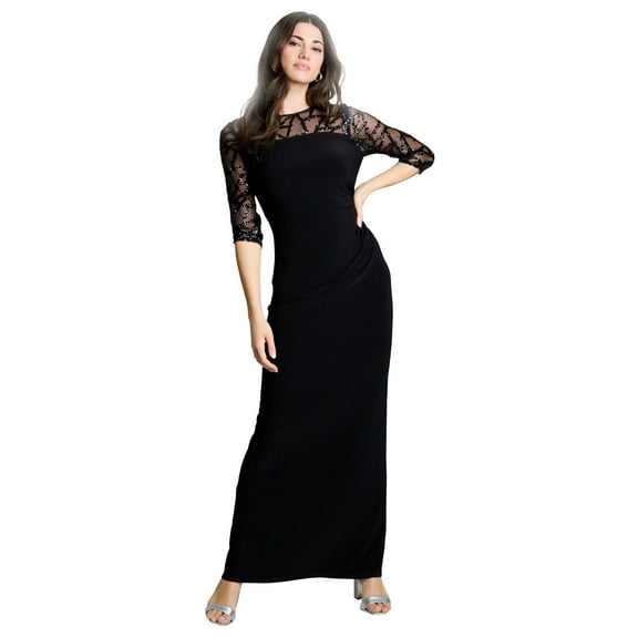 Roaman's Women's Plus Size Plus-Size 3/4 Illusion Sleeve Emebllished Gown