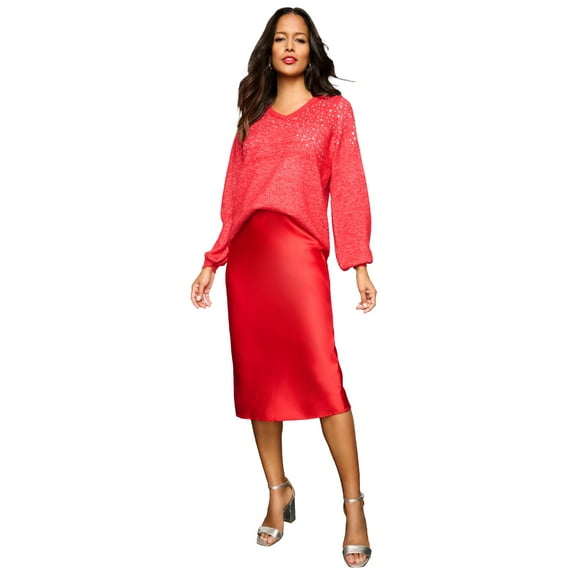 Roaman's Women's Plus Size Embellished Pullover Sweater With Blouson Sleeves