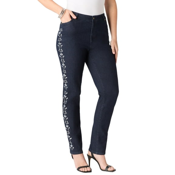 Roaman's Women's Plus Size Embellished Straight-Leg Jean