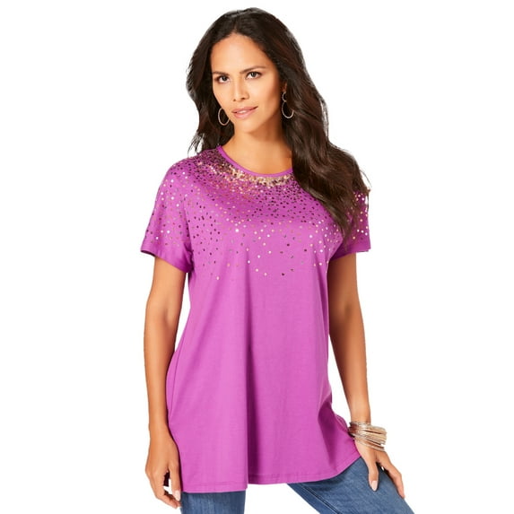 Roaman's Women's Plus Size Embellished Tunic With Side Slits