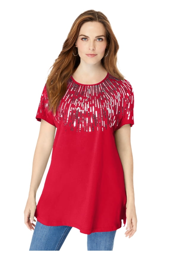 Women's Plus Size Embellished Tunic With Side Slits