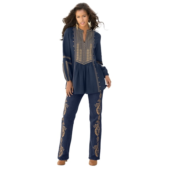 Roaman's Women's Plus Size Embroidered Boho Tunic