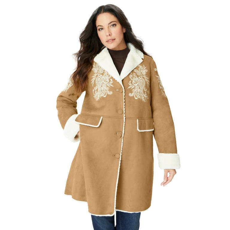 Embroidered 2024 shearling coat