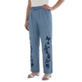 thumbnail image 1 of Roaman's Women's Plus Size Embroidered Pull-On Wide-Leg Chambray Pant, 1 of 5