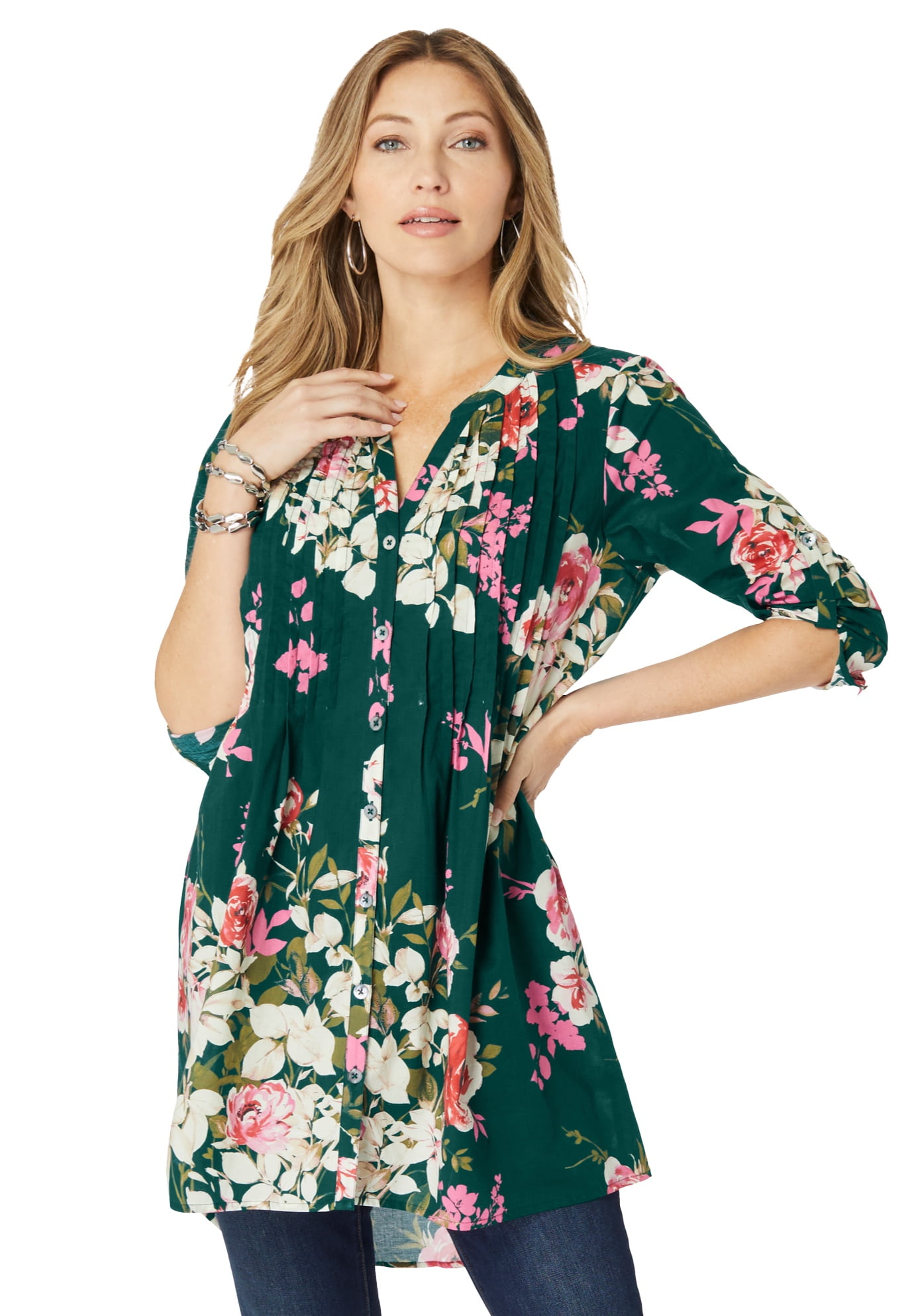 Roaman's Women's Plus Size Floral Big Shirt