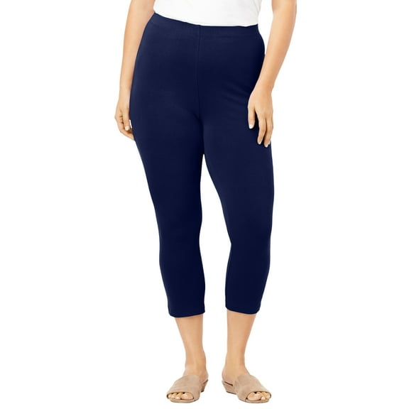 Roaman's Women's Plus Size Petite Plus Size Essential Stretch Capri Legging