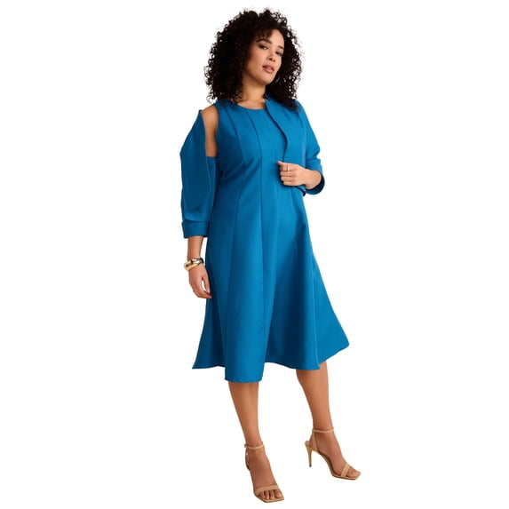 Roaman's Extended Elbow Sleeve Dress With Bolero Jacket – 2-Piece Suit