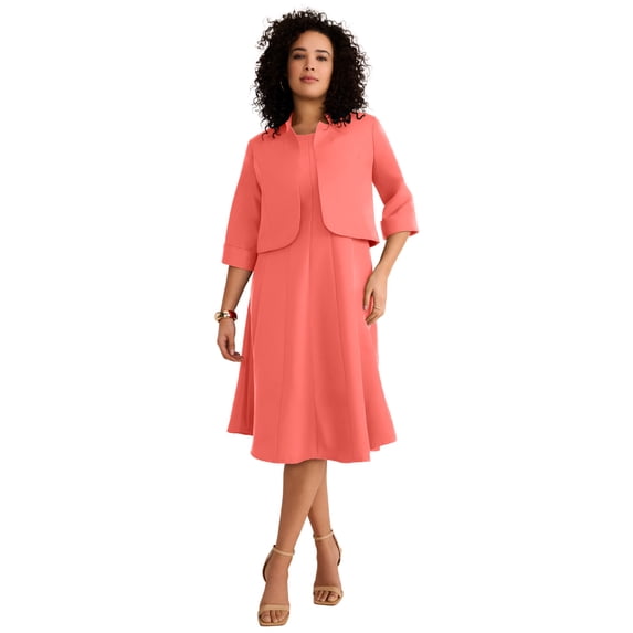 Roaman's Extended Elbow Sleeve Dress With Bolero Jacket – 2-Piece Suit