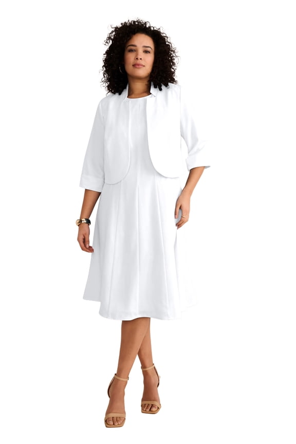 Women's Plus Size Extended Plus Size Elbow Sleeve Fit-And-Flare Dress With Bolero Jacket – 2-Piece Suit