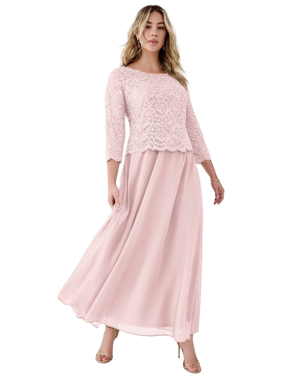 Women's Plus Size Extended Plus Size Sequin Lace Three Quarter Sleeve A-Line Gown