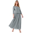 thumbnail image 1 of Roaman's Women's Plus Size Extended Plus Size Sequin Lace Three Quarter Sleeve A-Line Gown, 1 of 1