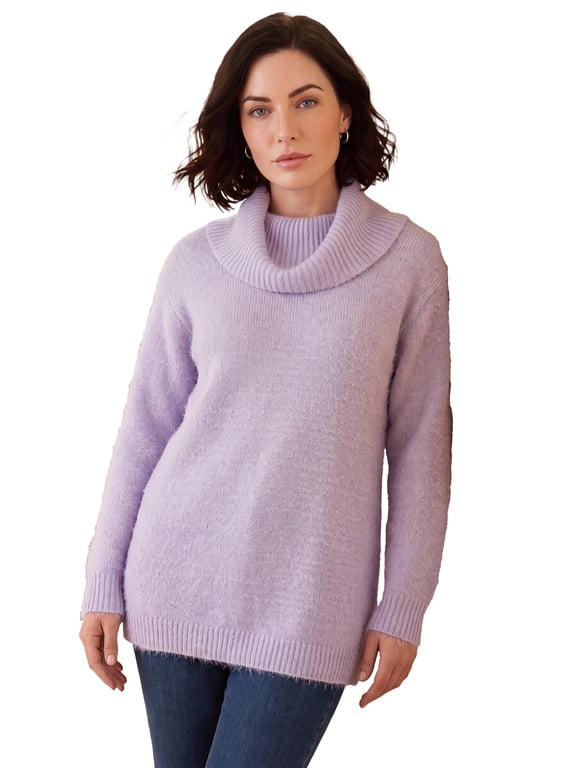 Women's Plus Size Eyelash Cowl Neck Sweater