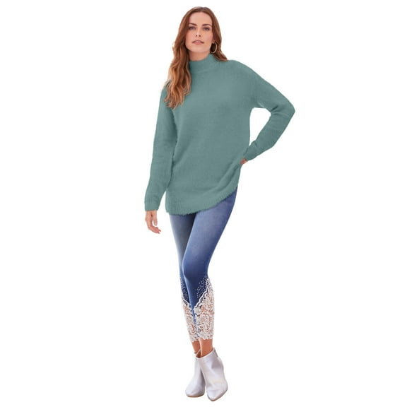 Roaman's Women's Plus Size Eyelash Mockneck Sweater