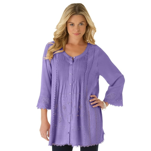 Roaman's Women's Plus Size Eyelet Big Shirt