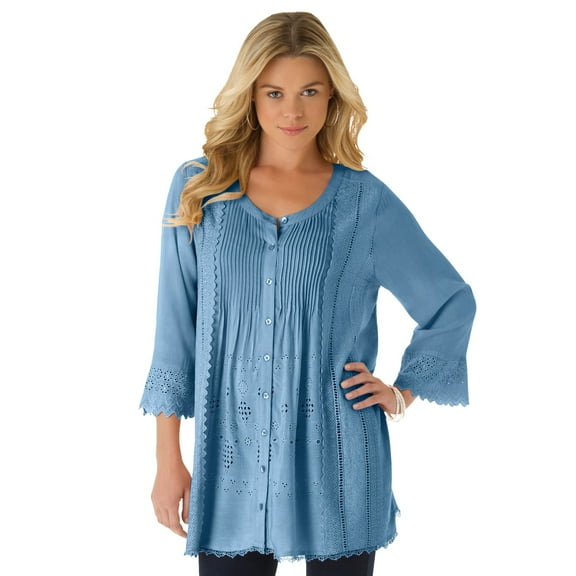 Roaman's Women's Plus Size Eyelet Big Shirt