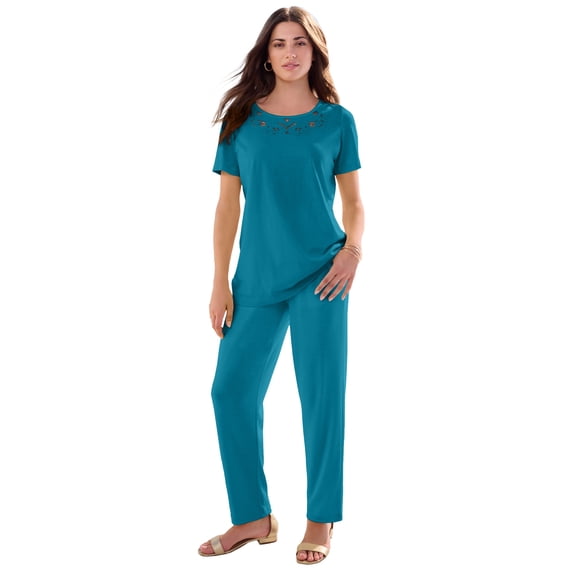Roaman's Women's Plus Size Eyelet Cutout Tee