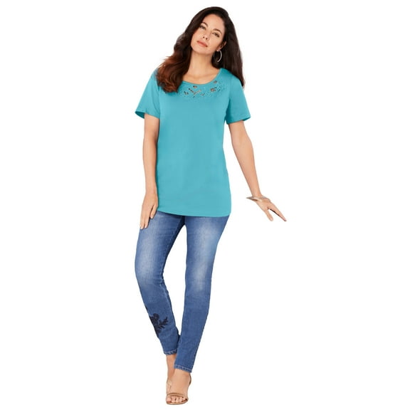 Roaman's Women's Plus Size Eyelet Cutout Tee