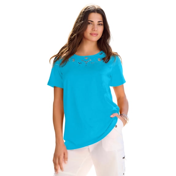 Roaman's Women's Plus Size Eyelet Cutout Tee