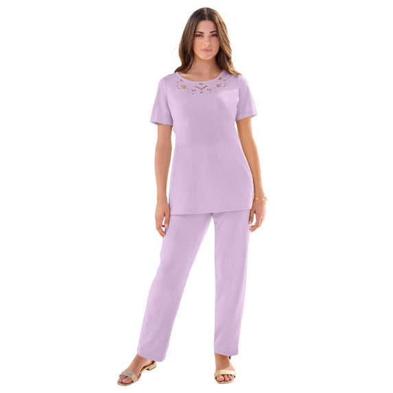 Roaman's Women's Plus Size Eyelet Cutout Tee