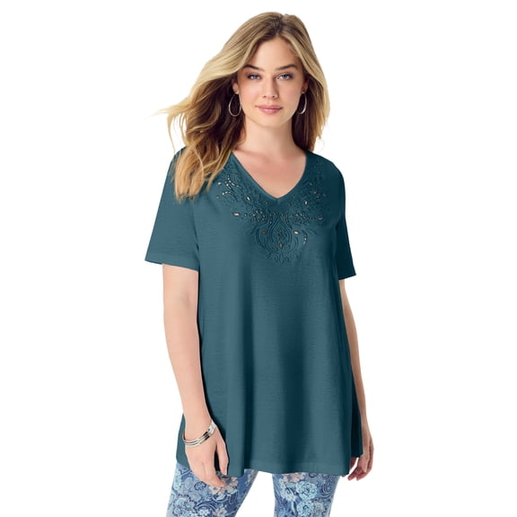 Roaman's Women's Plus Size Eyelet Swing Tee