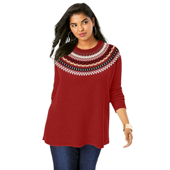 Roaman's Women's Plus Size Fair Isle Pullover Sweater