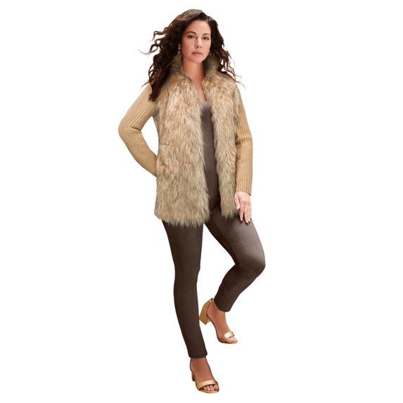 Roaman's Women's Plus Size Faux Fur Cardigan Sweater