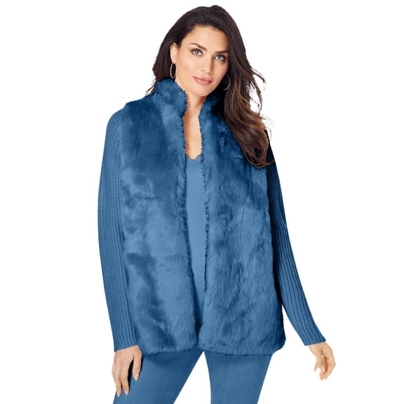 Roaman's Women's Plus Size Faux Fur Cardigan Sweater