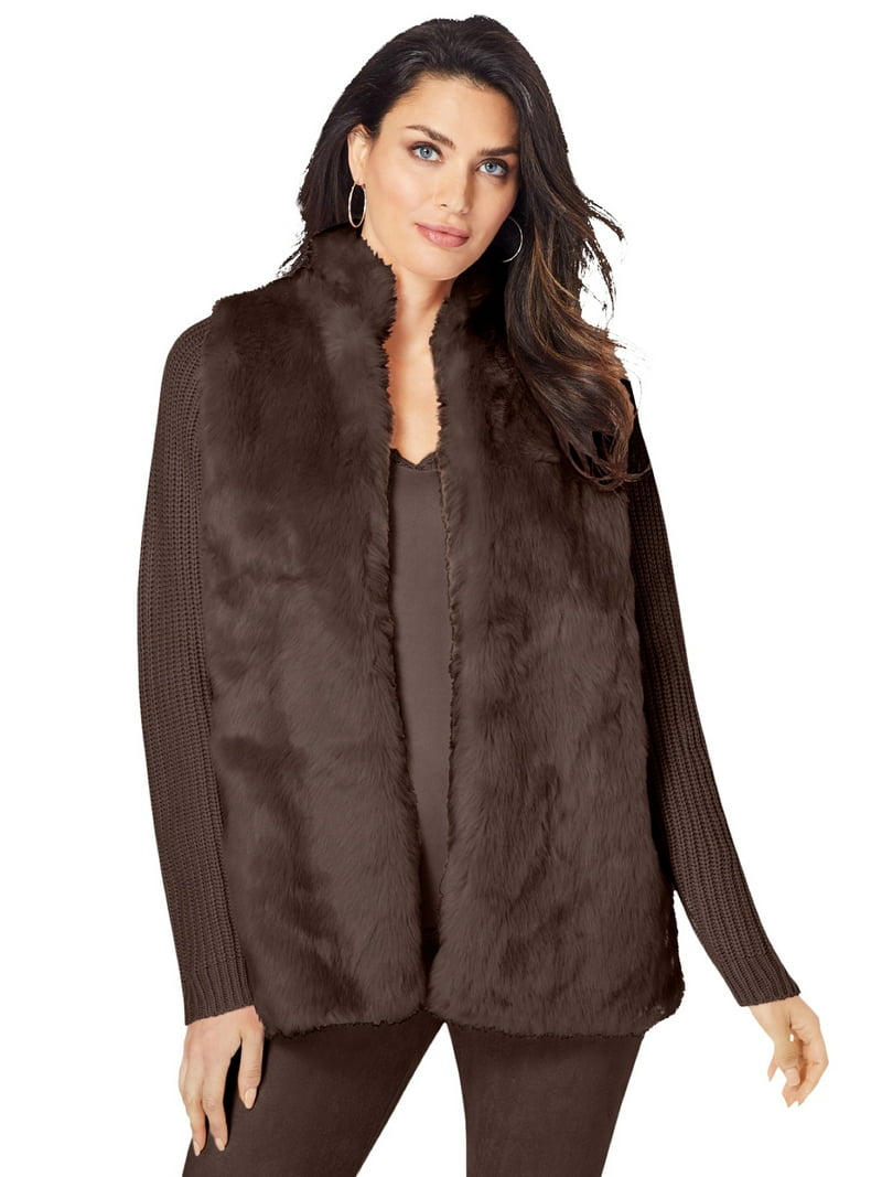 Plus Size Fur Trim Sweater Women's Sejour Women's Purple Faux