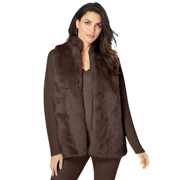 Roaman's Women's Plus Size Faux Fur Cardigan Sweater