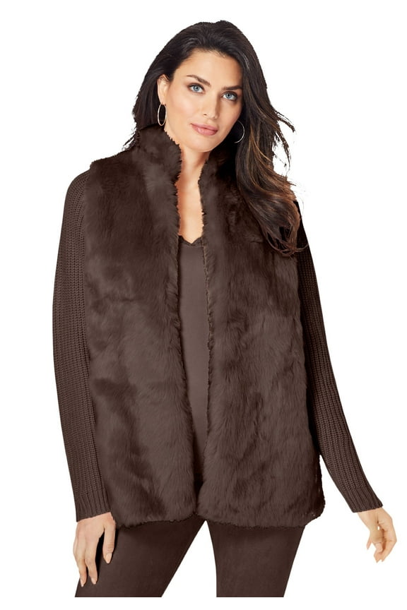Women's Plus Size Faux Fur Cardigan Sweater