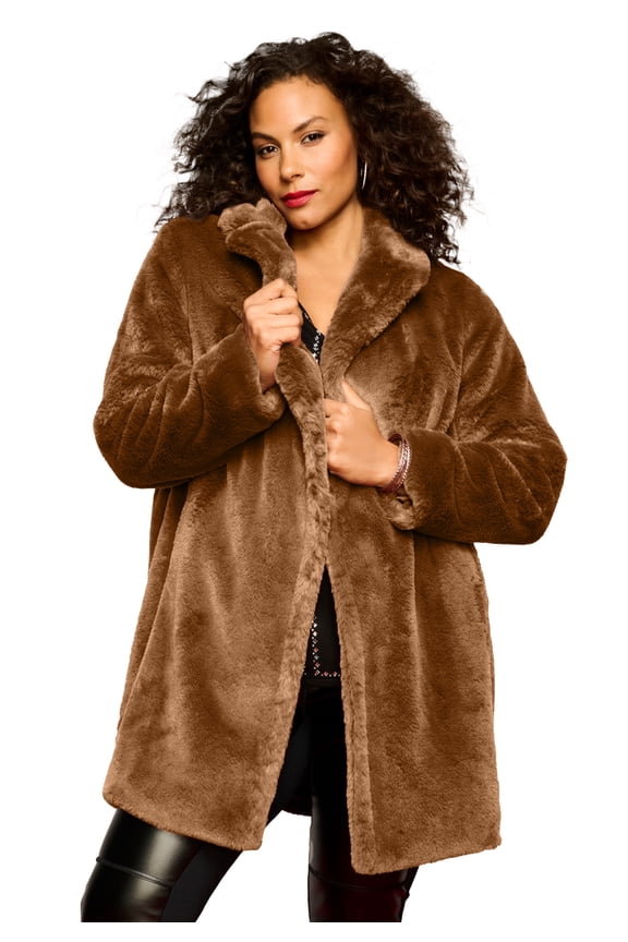 Women's Plus Size Mid-Length Luxe Faux Fur Coat