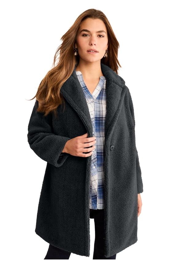 Women's Plus Size Mid Length Teddy Faux Fur Coat