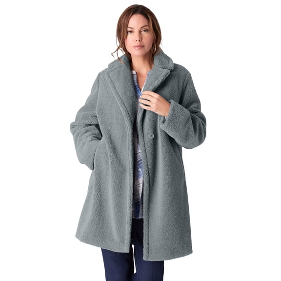 Roaman's Women's Plus Size Mid Length Teddy Faux Fur Coat