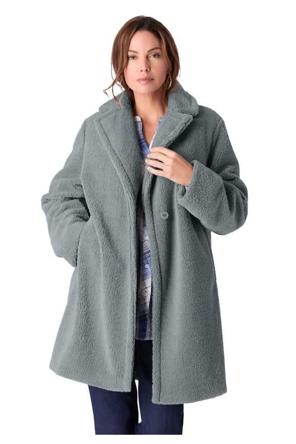 Women's Plus Size Mid Length Teddy Faux Fur Coat