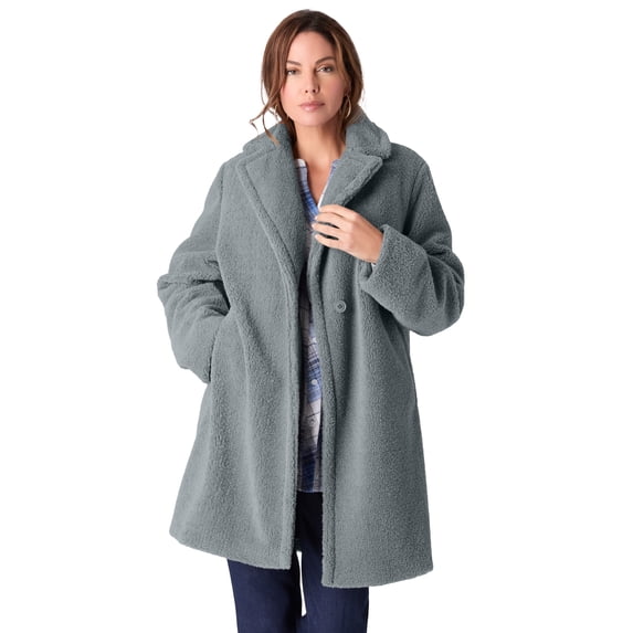 Roaman's Women's Plus Size Mid Length Teddy Faux Fur Coat