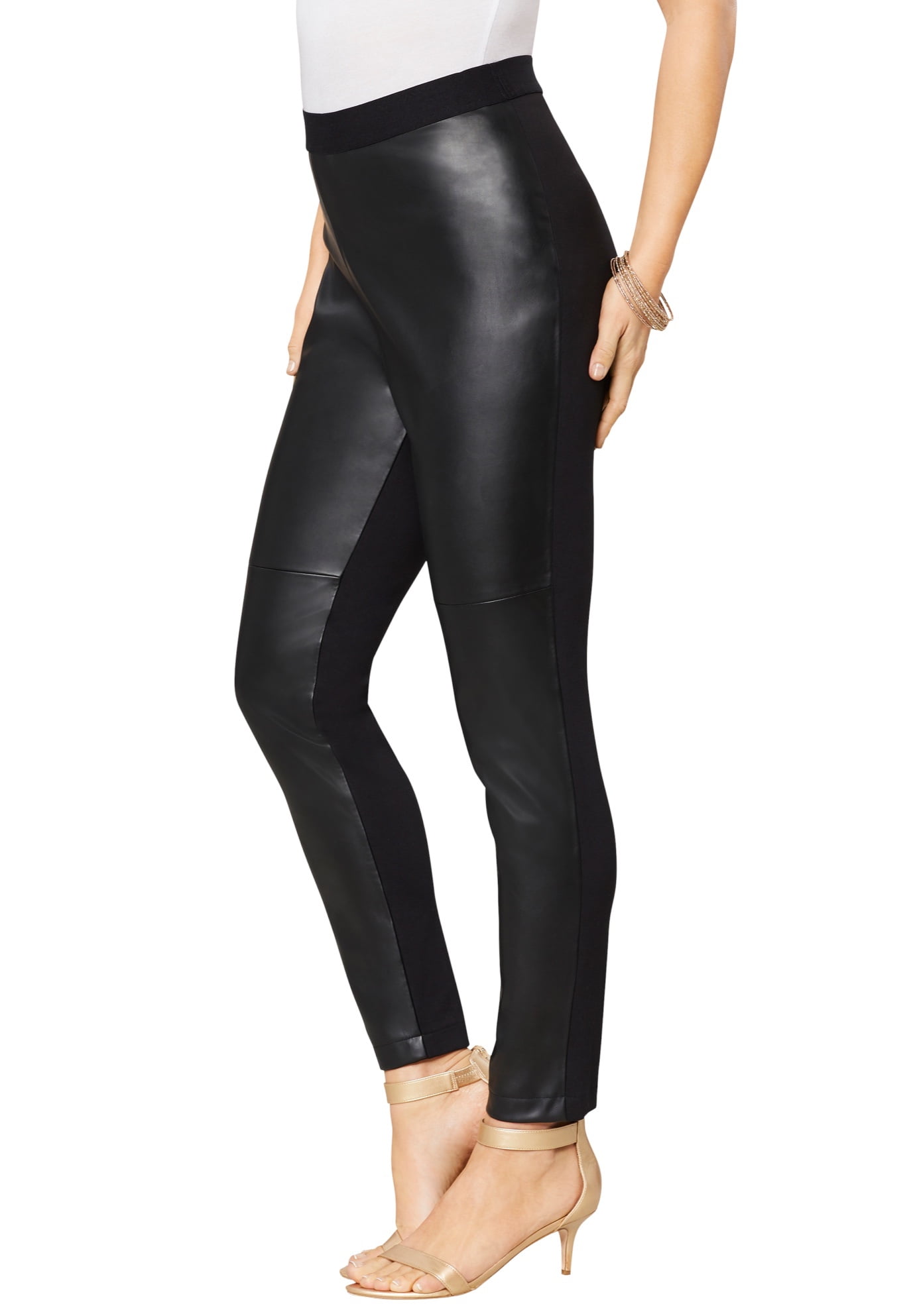 Roamans Womens Plus Size Faux Leather Legging Vegan Leather Stretch Pants 8428