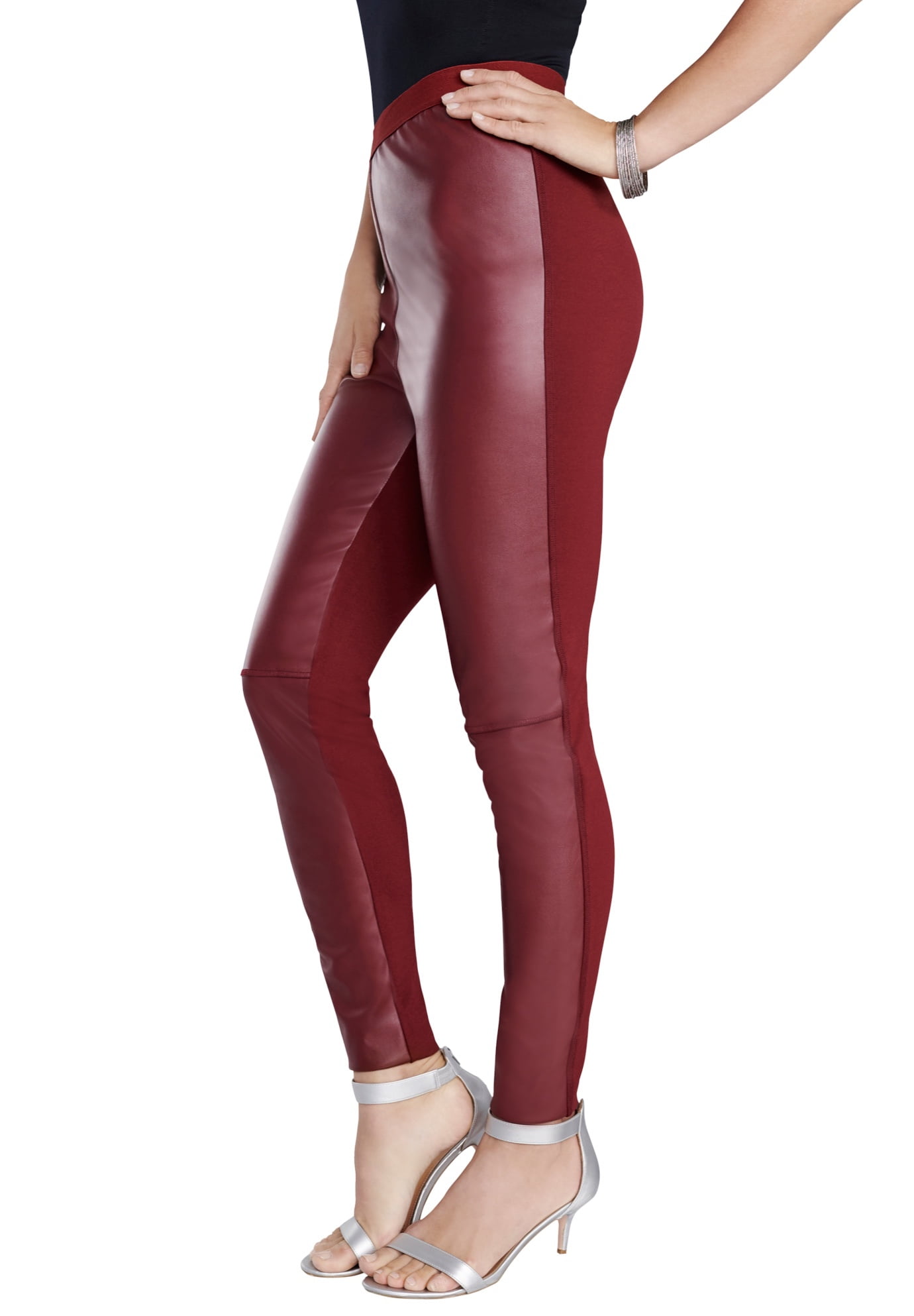 Roaman's Women's Plus Size Faux-Leather Legging Vegan Leather Stretch Pants