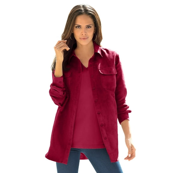 Roaman's Women's Plus Size Faux Suede Button-Front Shirt
