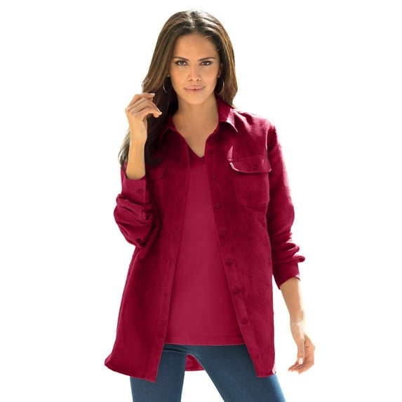 Roaman's Women's Plus Size Faux Suede Button-Front Shirt
